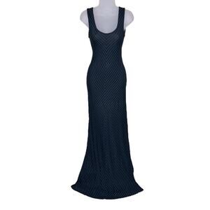 MERONA Black Blue Striped Scoop Neck Sleeveless Bodycon Maxi Dress Women’s